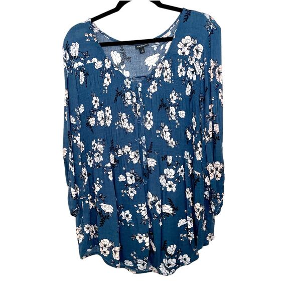 torrid Tops - Torrid Crinkle Gauze Smocked Button Front Top 2X Floral Blue Fairy Cottagecore